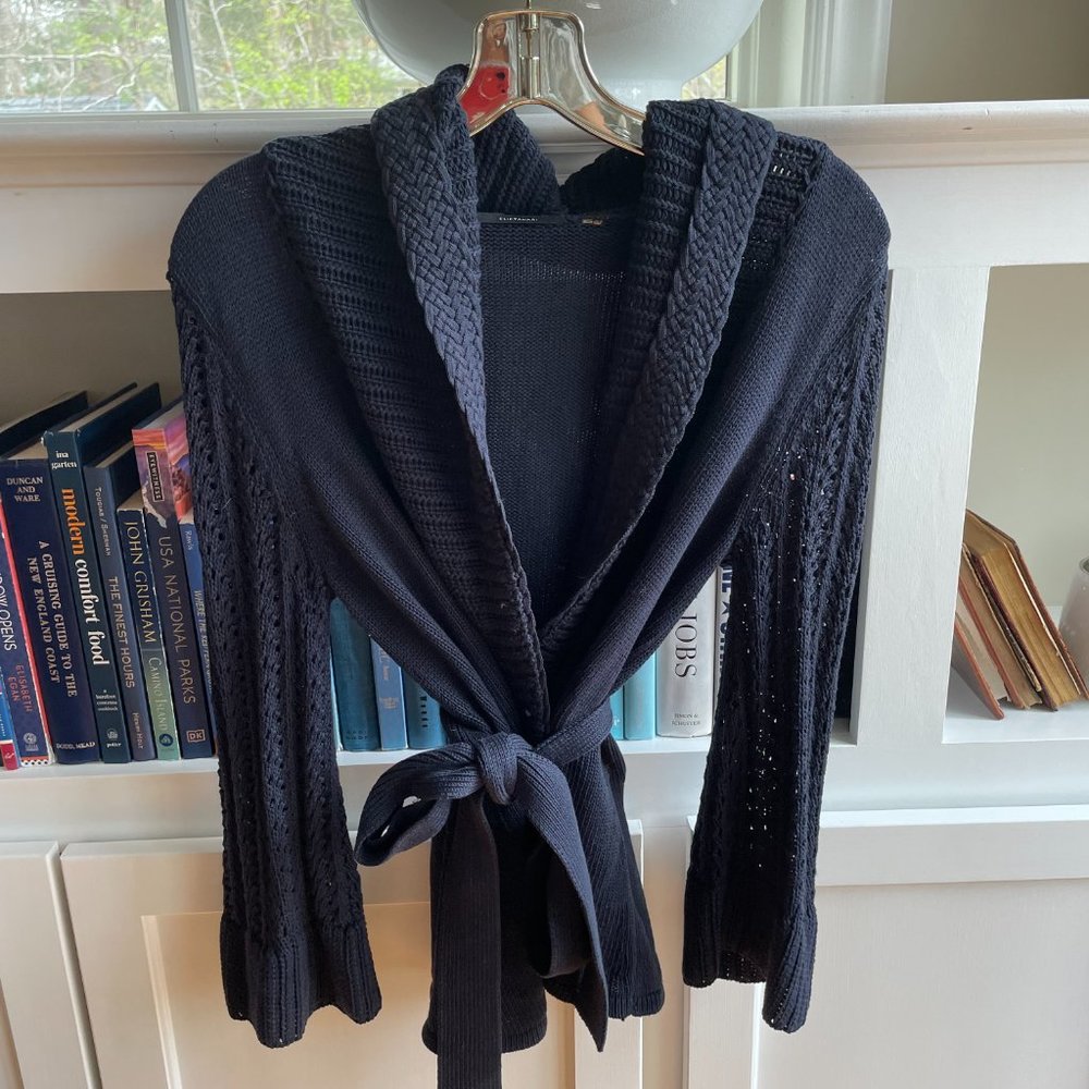Elie Tahari Navy wrap sweater with bell sleeves